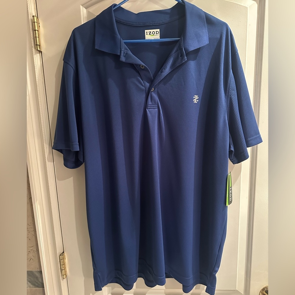 Izod Golf SS Swing Flex Polo Shirt Men Blue Moisture Wicking UPF 15 NWT